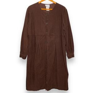 VINTAGE 90s women's brown button front long sleeve corduroy midi dress SZ L